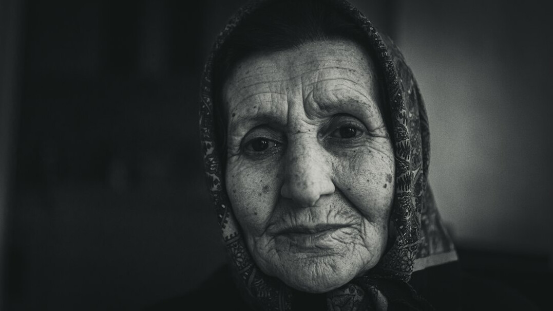 elderly woman portrait black white